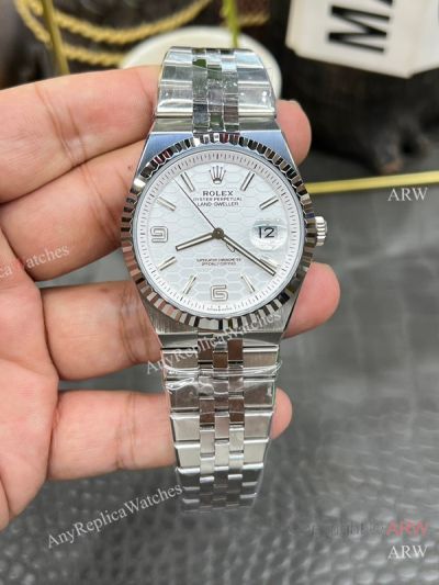 High Quality ES Factory Replica Rolex Oyster Perpetual Land-Dwelle White Face Silver Watch 40mm